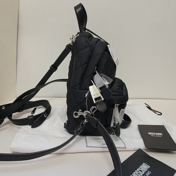 Moschino Black Mini Quilted Backpack In Fantasy Print Black - Picture 6 of 14